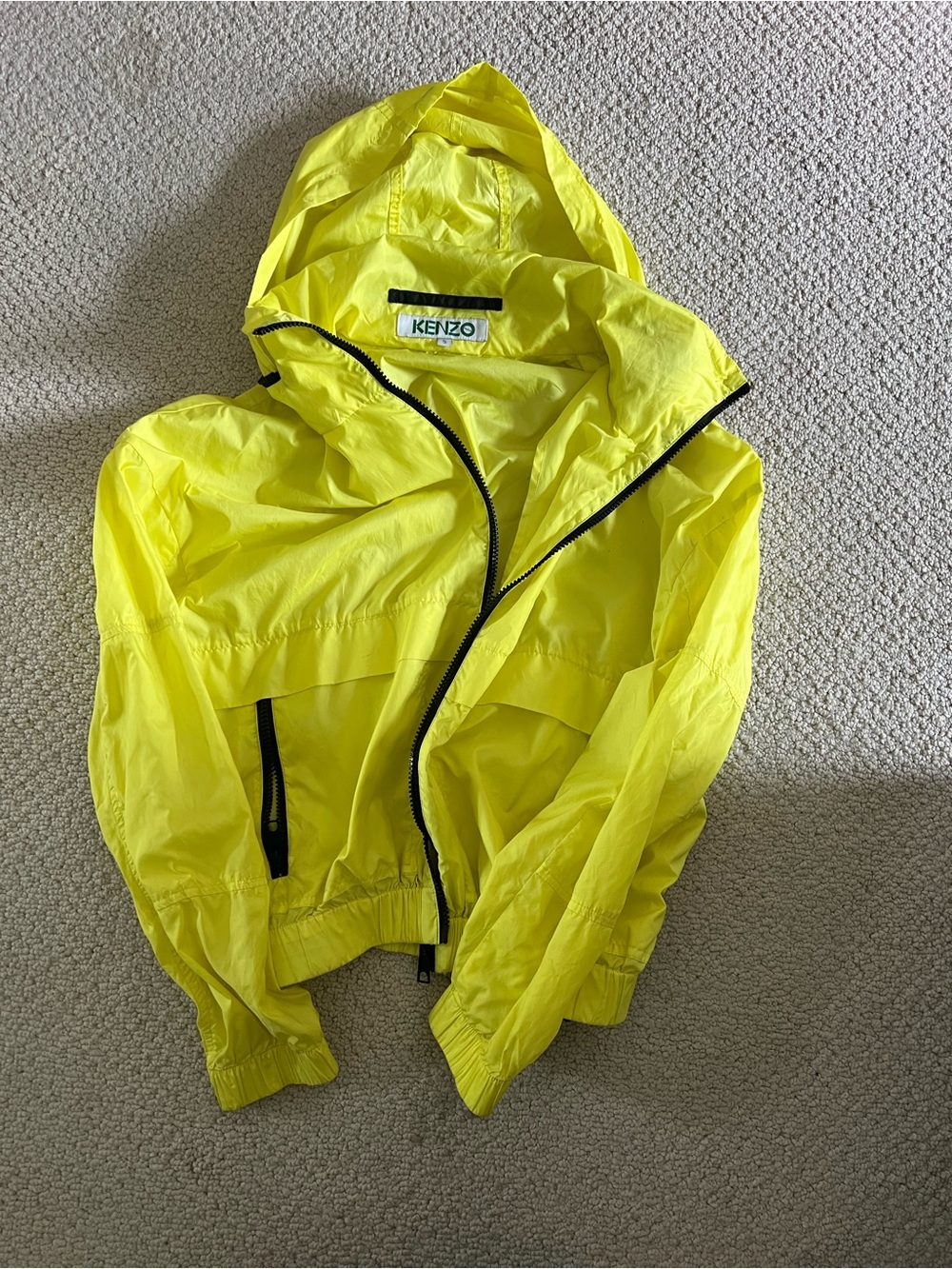 KENZO Neon Yellow Hooded Windbreaker with Black Trim
